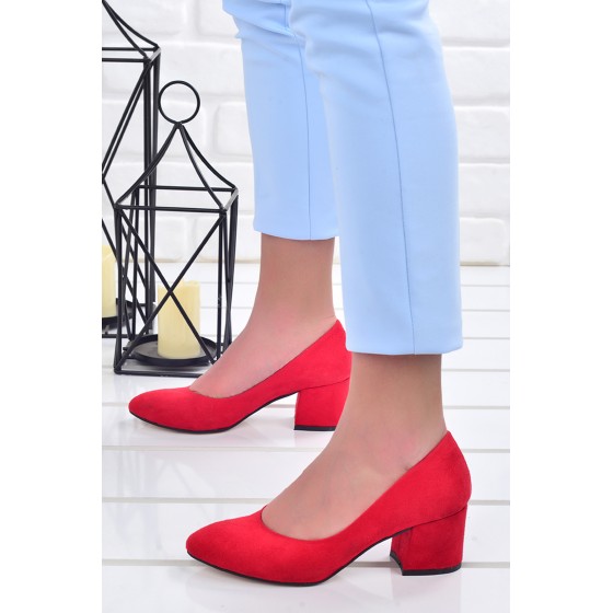 Ayakland 97544-312 Süet 5 Cm Topuklu Bayan Ayakkabı Kırmızı