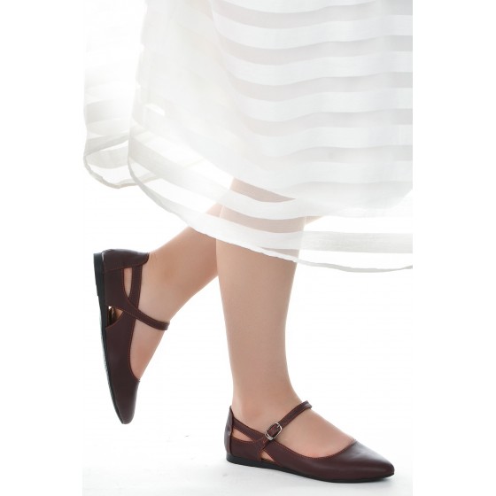 Ayakland 1920-201 Cilt Sandalet Bayan Babet Ayakkabı Bordo