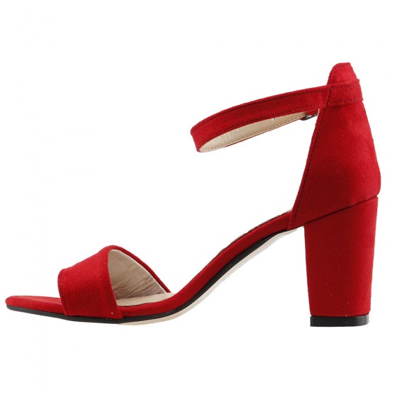 Ayakland Bsm 62-7 Süet 7 Cm Topuk Bayan Sandalet Ayakkabı Kırmızı