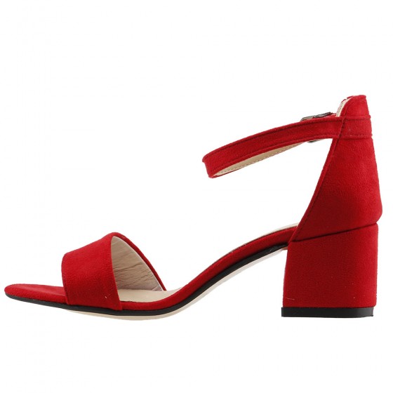 Ayakland Bsm 62-5 Süet 5 Cm Topuk Bayan Sandalet Ayakkabı Kırmızı