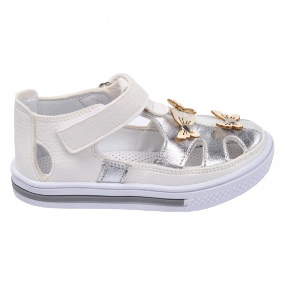 Kiko Şb 2217-22 Orto pedik Kız Çocuk Bebe Ayakkabı Sandalet Beyaz - Gümüş