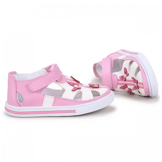 Kiko Şb 2217-22 Orto pedik Kız Çocuk Bebe Ayakkabı Sandalet Pembe - Beyaz