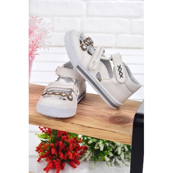 Kiko Şb 2223-28 Orto pedik Kız Çocuk Bebe Ayakkabı Sandalet Beyaz - Gümüş