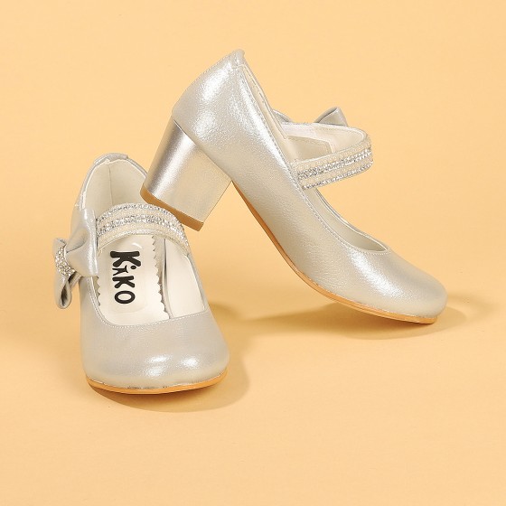 Kiko 752 Vakko Günlük Kız Çocuk 4 Cm Topuk Babet Ayakkabı Gümüş