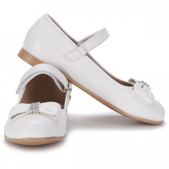 Kiko Kids Pmk 501 Cilt Kırma Fiyonklu Kız Çocuk Babet Ayakkabı Beyaz