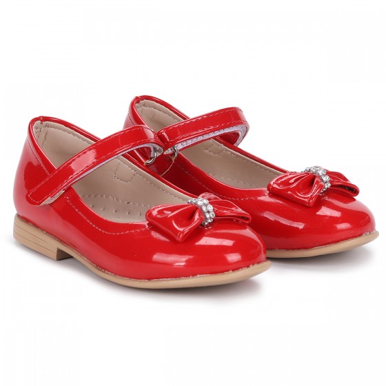 Kiko Kids Pmk 501 Rugan Kırma Fiyonklu Kız Çocuk Babet Ayakkabı Kırmızı