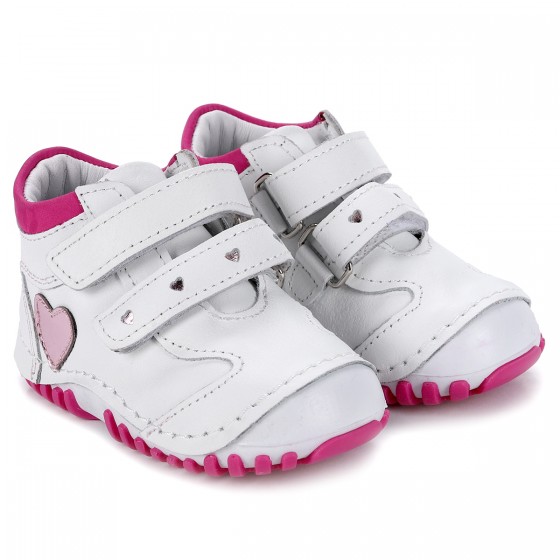 Kiko Kids Teo 200 %100 Deri Cırtlı Kız Çocuk Ayakkabı Beyaz - Fuşya