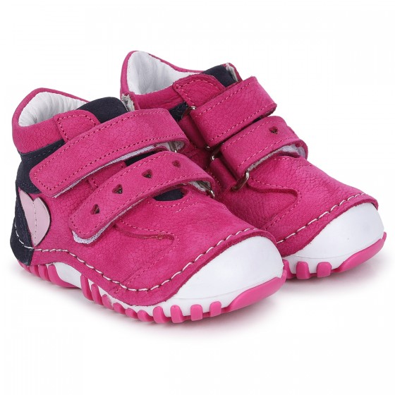 Kiko Kids Teo 200 %100 Deri Cırtlı Kız Çocuk Ayakkabı Lacivert - Fuşya