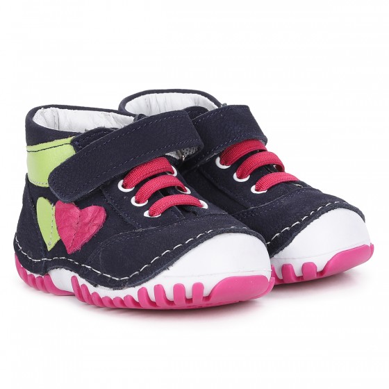 Kiko Kids Teo 202 Kalp %100 Deri Cırtlı Kız Çocuk Ayakkabı Siyah
