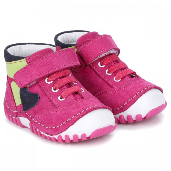 Kiko Kids Teo 202 Kalp %100 Deri Cırtlı Kız Çocuk Ayakkabı Fuşya