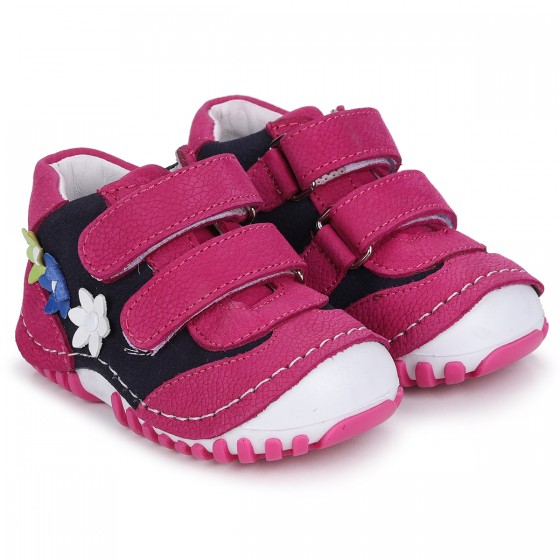Kiko Kids Teo 204 %100 Deri Cırtlı Kız Çocuk Ayakkabı Fuşya - Siyah