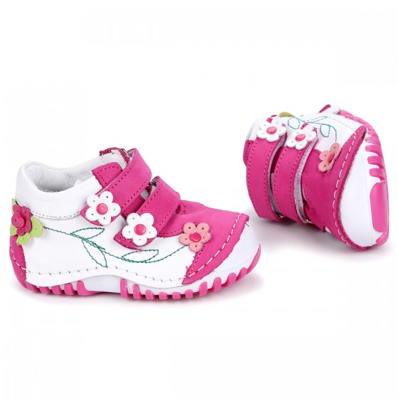 Kiko Kids Teo 212 %100 Deri Cırtlı Kız Çocuk Ayakkabı Beyaz - Fuşya