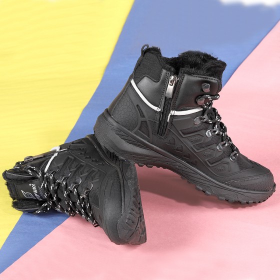 Woggo Sw 8075 İçi Termal Kürklü Erkek Çocuk Bot Ayakkabı Siyah - Siyah - Buz
