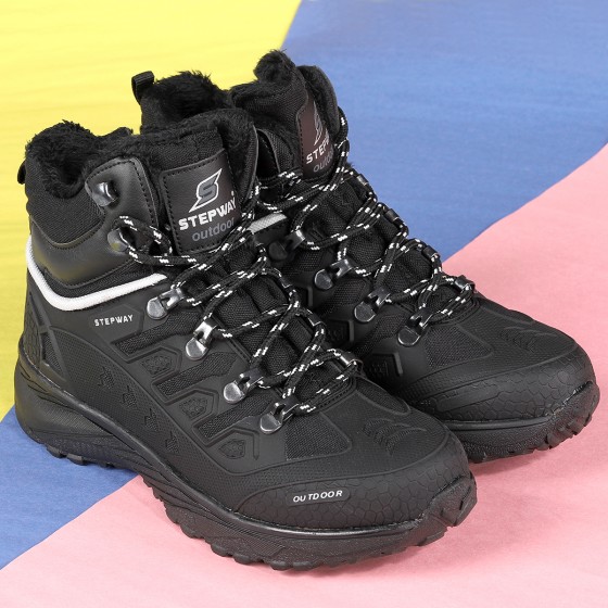 Woggo Sw 8075 İçi Termal Kürklü Erkek Çocuk Bot Ayakkabı Siyah - Siyah - Buz