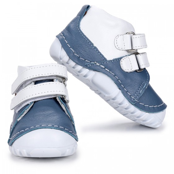 Kiko Kids Teo 303 %100 Deri Cırtlı Erkek Çocuk Ayakkabı Bebe Mavi - Beyaz