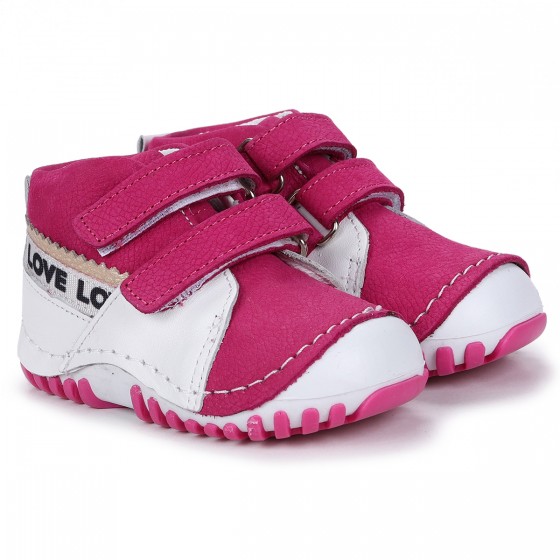 Kiko Kids Teo 404 %100 Deri Cırtlı Kız Çocuk Ayakkabı Beyaz - Fuşya