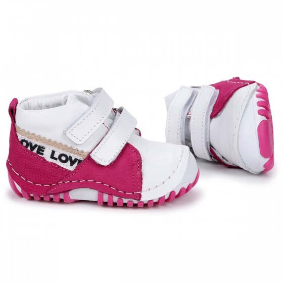 Kiko Kids Teo 404 %100 Deri Cırtlı Kız Çocuk Ayakkabı Fuşya - Beyaz